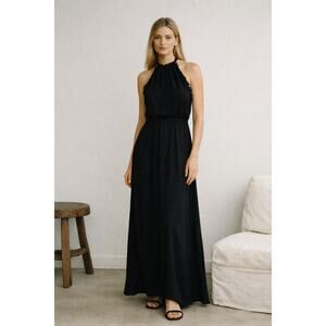 Reformation Black Halter Maxi Dress Open Back Ruffle Minimalist 90s Core Small